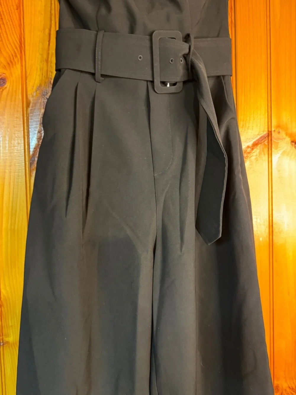 Choosy Elegent One-Shoulder Tie Wide-Leg Pant Jumpsuit with Belt,Black - Picture 5 of 11